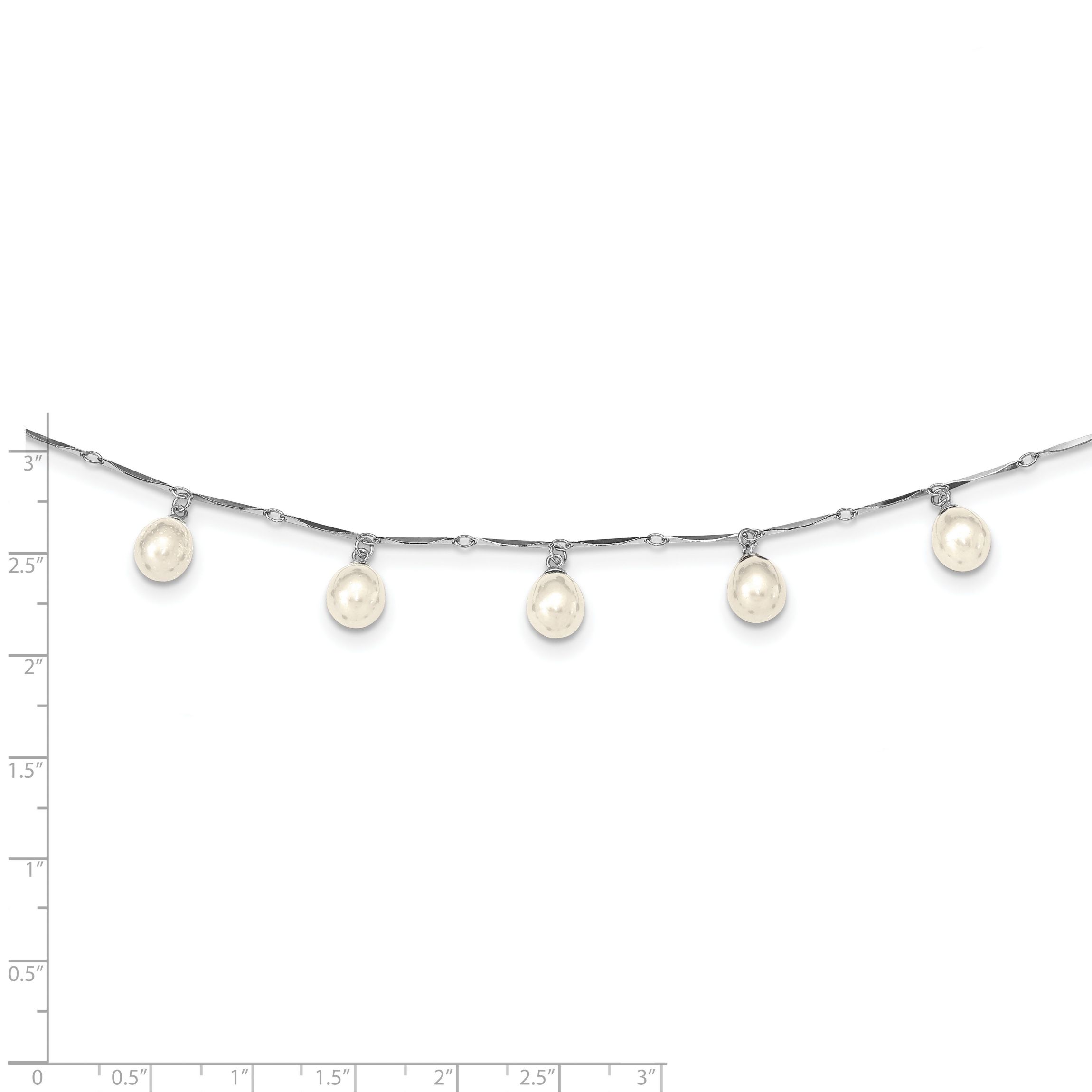 Sterling Silver Rhodium-plated 7x8mm White Teardrop Freshwater Cultured Pearl Necklace