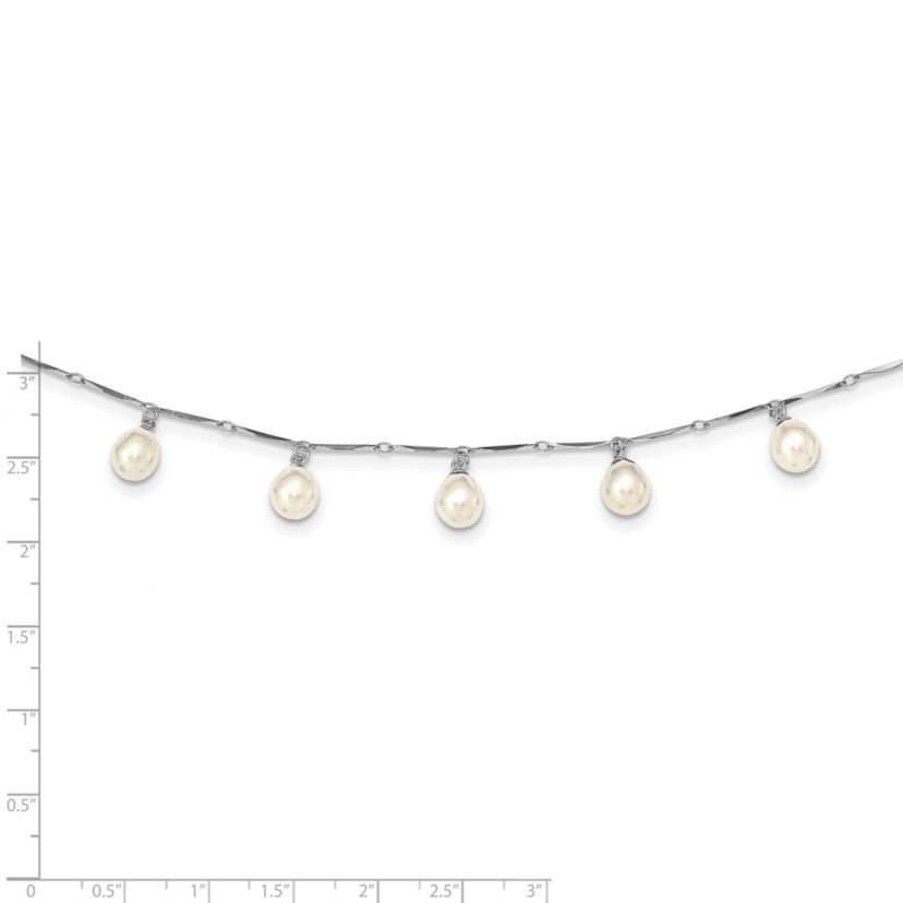 Sterling Silver Rhodium-plated 7x8mm White Teardrop Freshwater Cultured Pearl Necklace