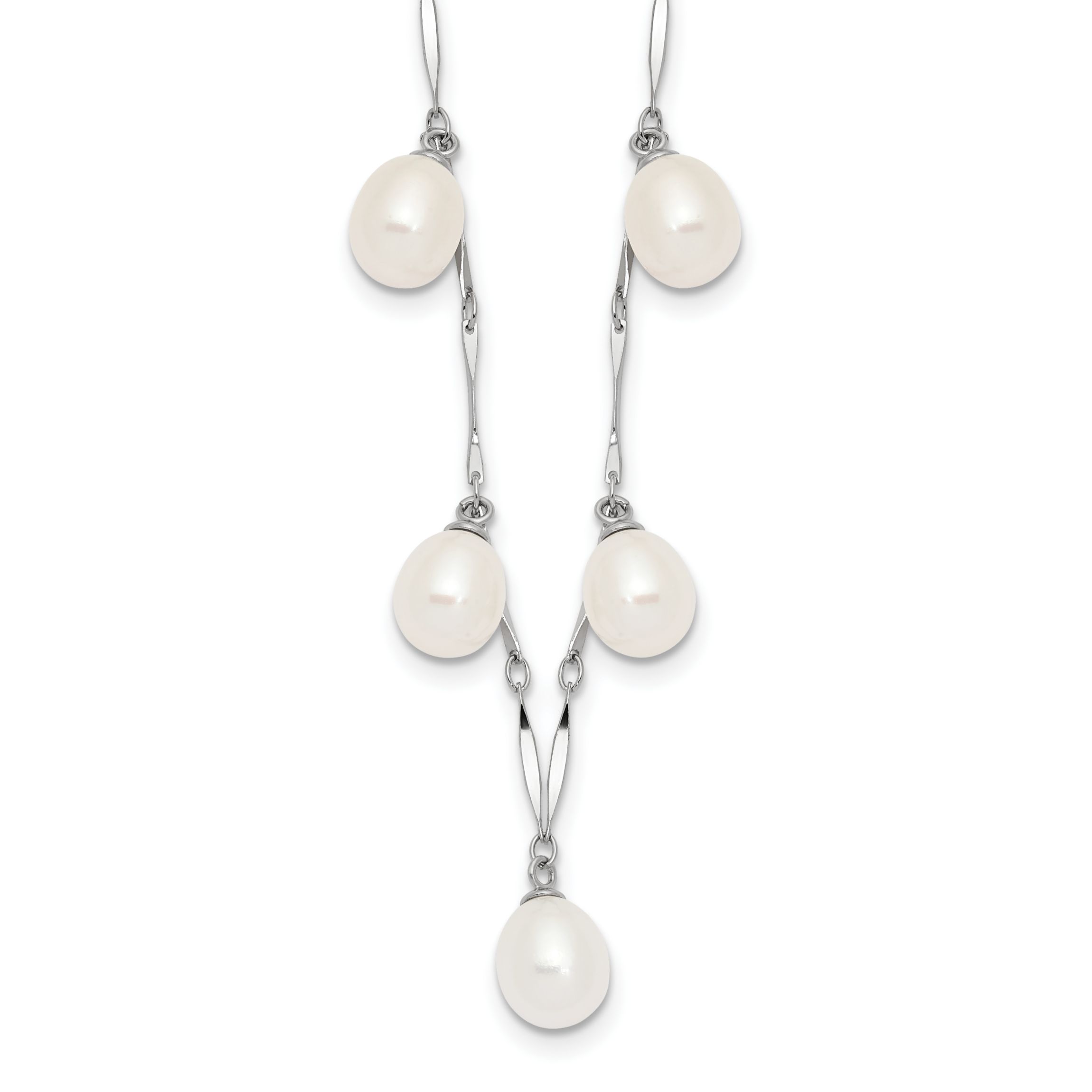 Sterling Silver Rhodium-plated 7x8mm White Teardrop Freshwater Cultured Pearl Necklace