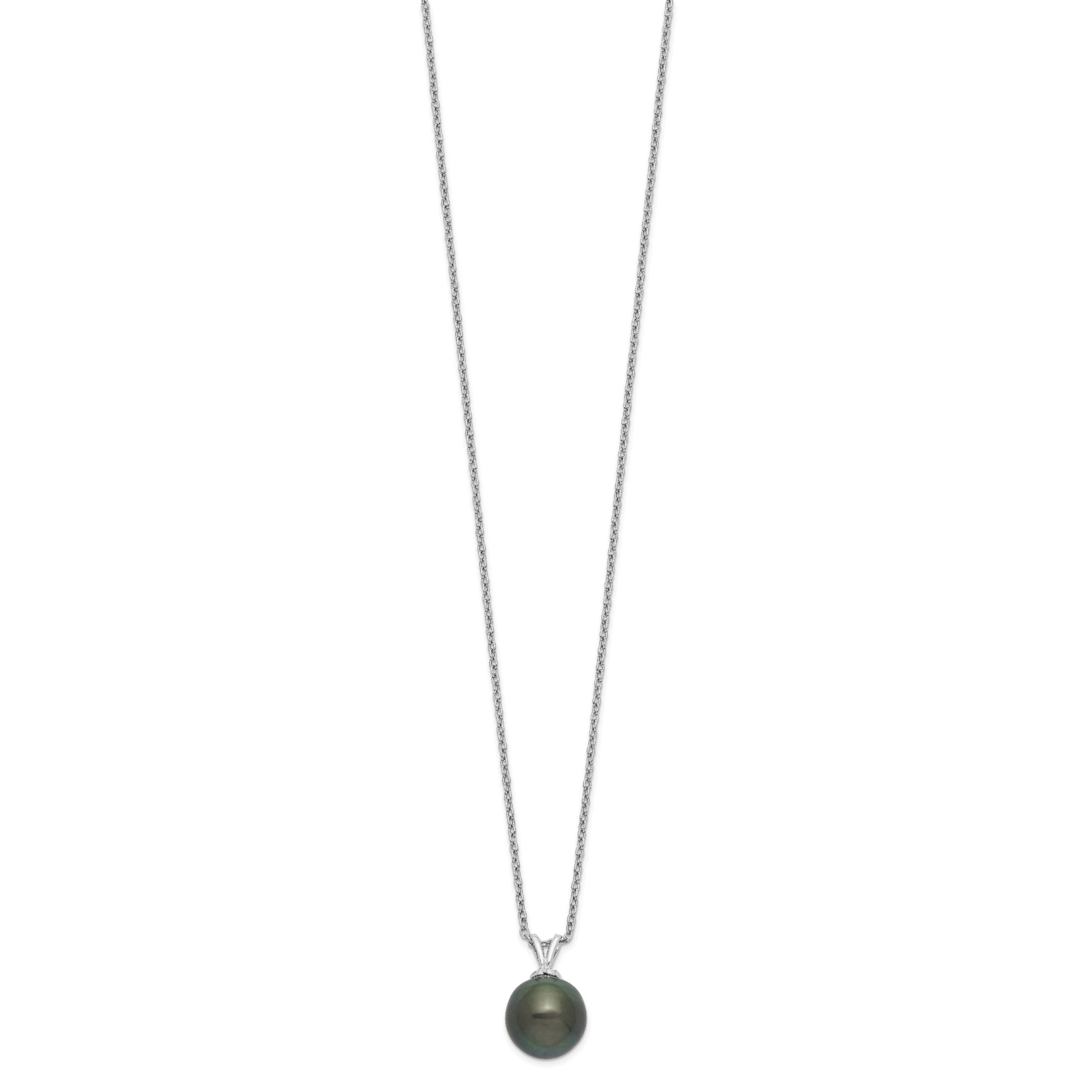 Sterling Silver Rhodium 9-10mm Teardrop Tahitian Saltwater Pearl Necklace