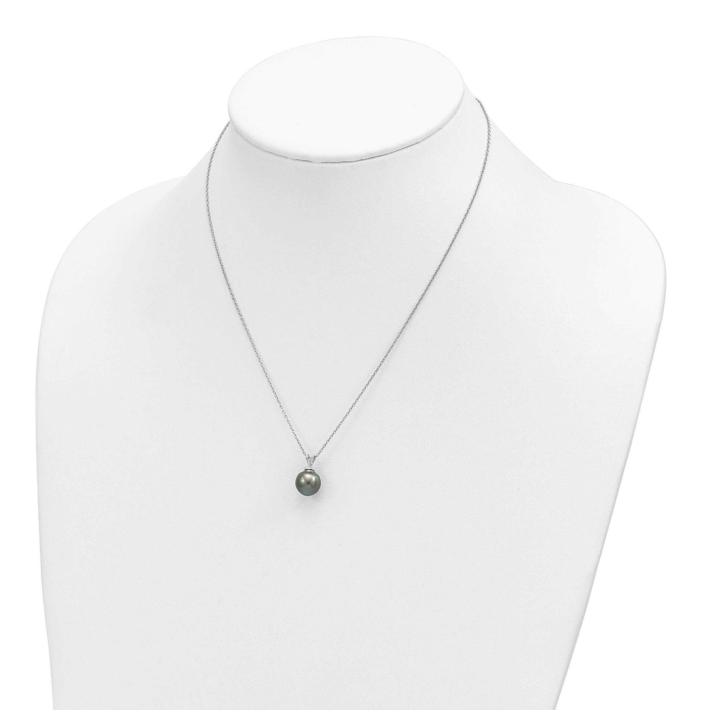 Sterling Silver Rhodium 9-10mm Teardrop Tahitian Saltwater Pearl Necklace