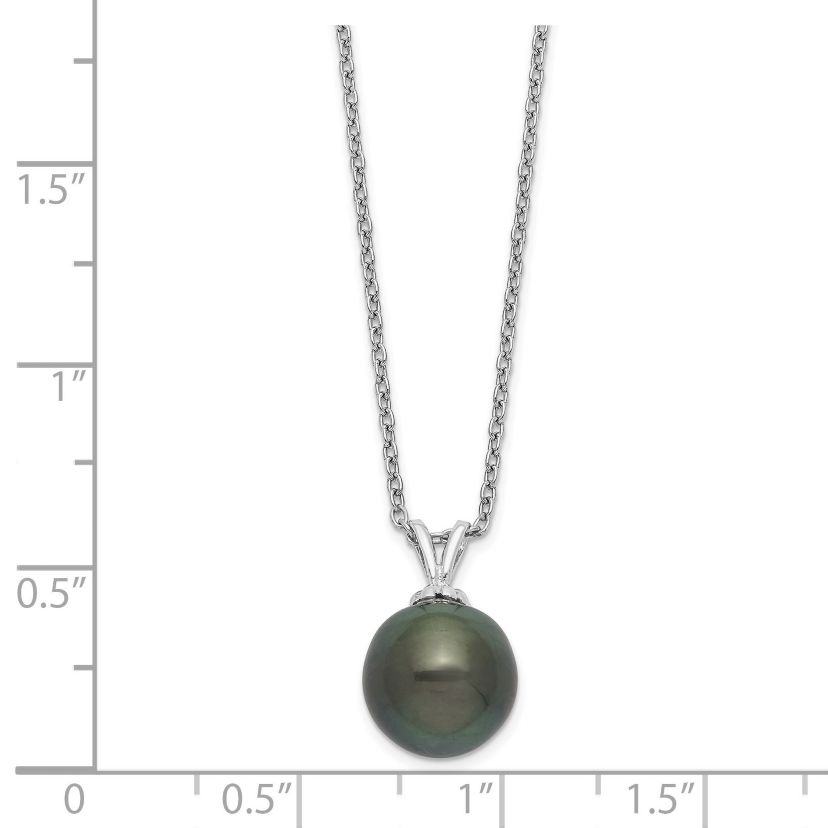 Sterling Silver Rhodium 9-10mm Teardrop Tahitian Saltwater Pearl Necklace