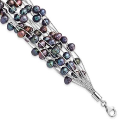 Belk & Co Sterling Silver Rhodium-plated 6-7mm Black Off-Round Freshwater Cultured Pearl Multi-Strand Bracelet, White