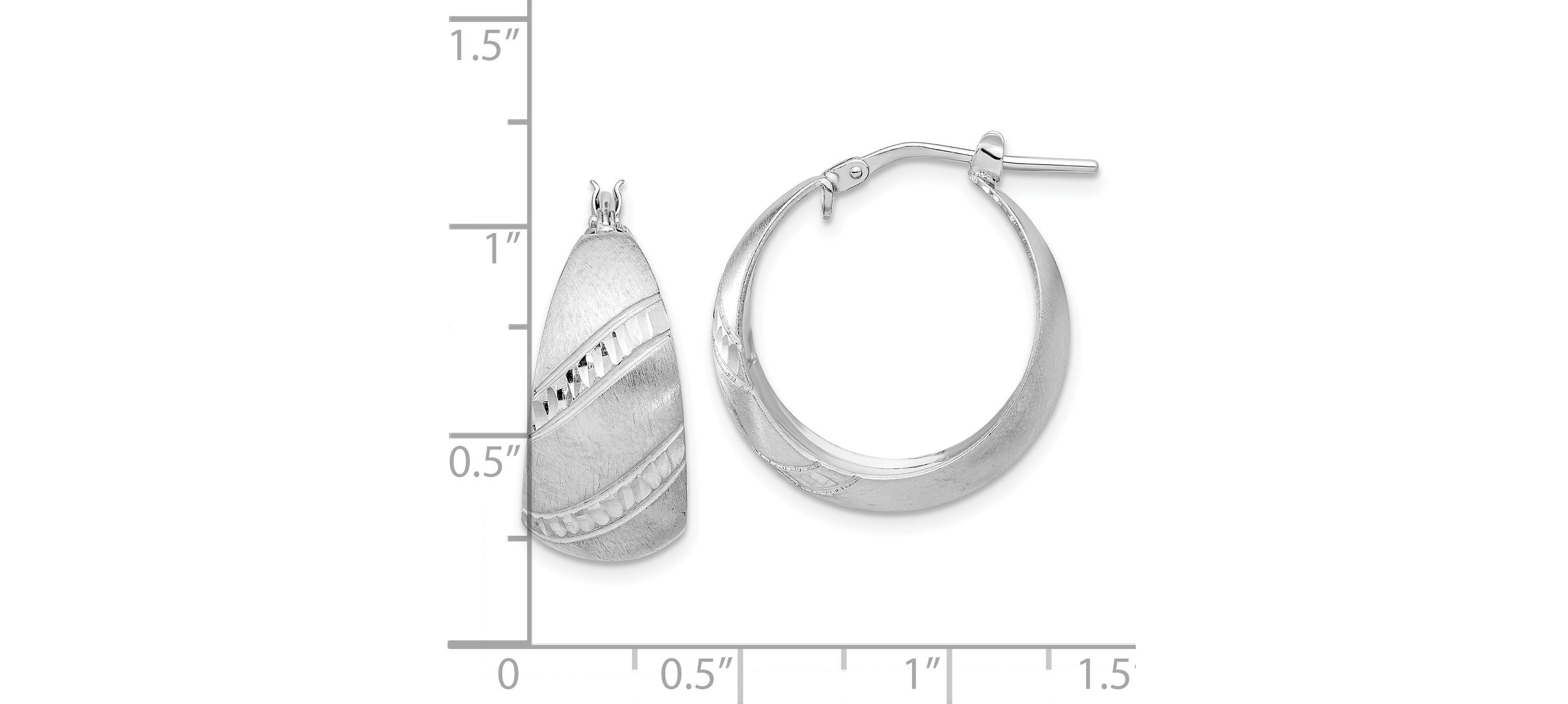 Sterling Silver Rhodium-plated Satin and Diamond-cut Hoop Earrings