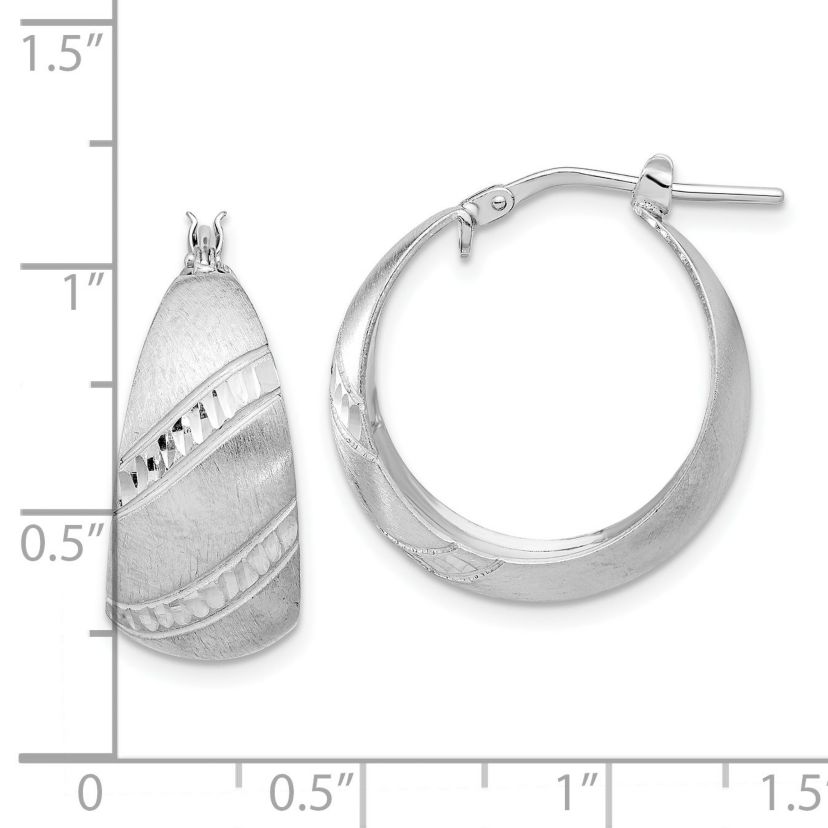 Sterling Silver Rhodium-plated Satin and Diamond-cut Hoop Earrings