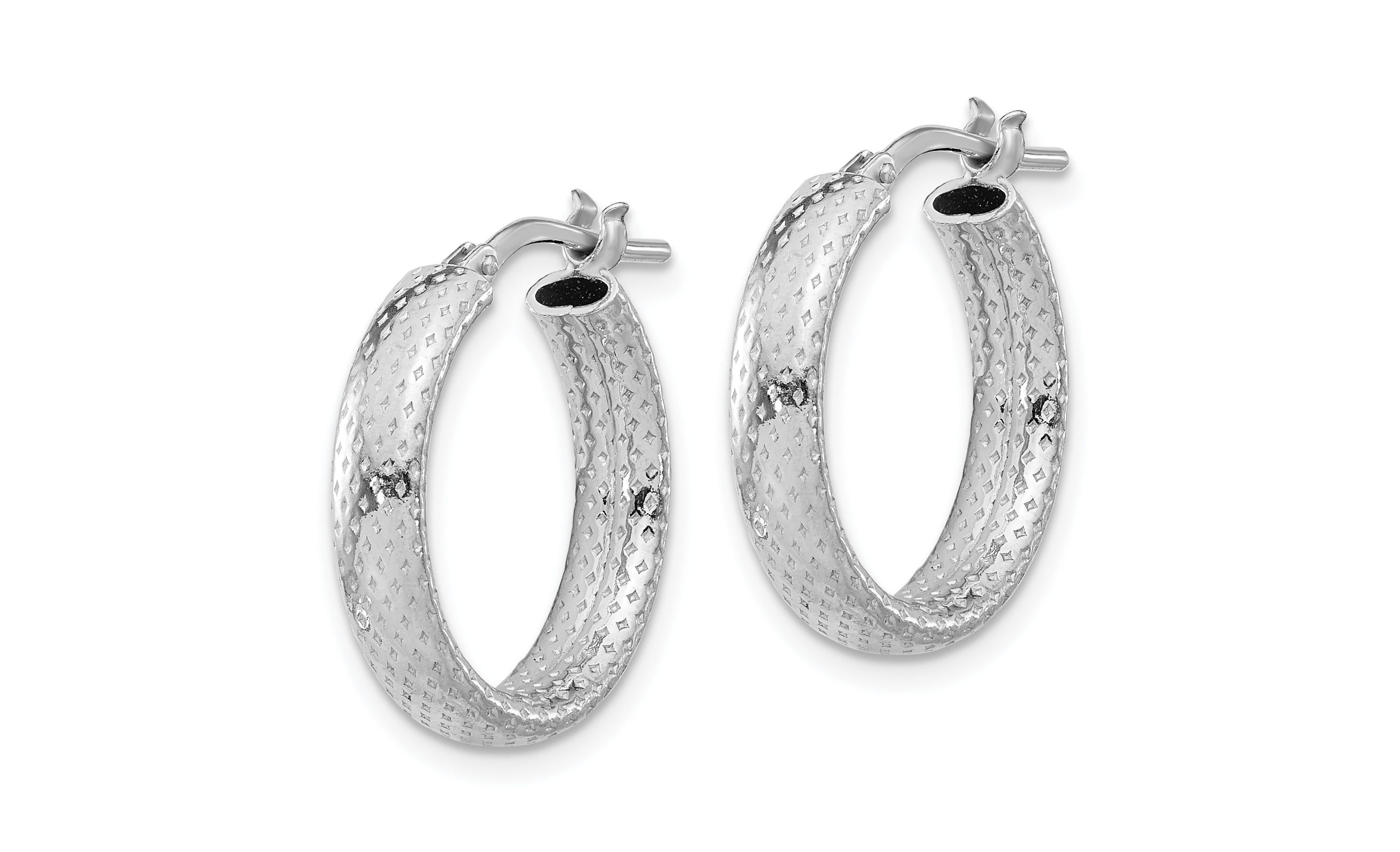Sterling Silver Rhodium-plated Polished and Textured Hoop Earrings