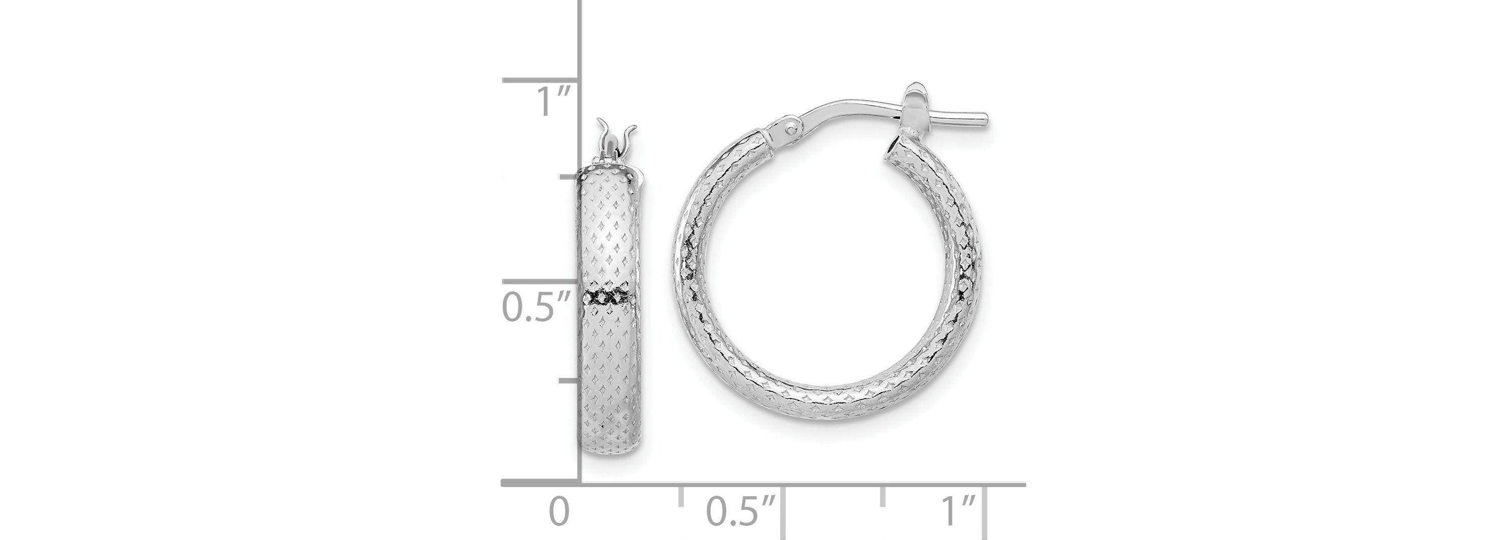 Sterling Silver Rhodium-plated Polished and Textured Hoop Earrings