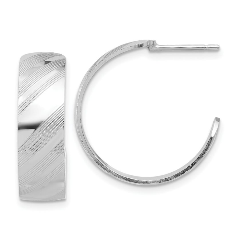 Sterling Silver Rhodium-plated Etched Stripe Hoop Earrings