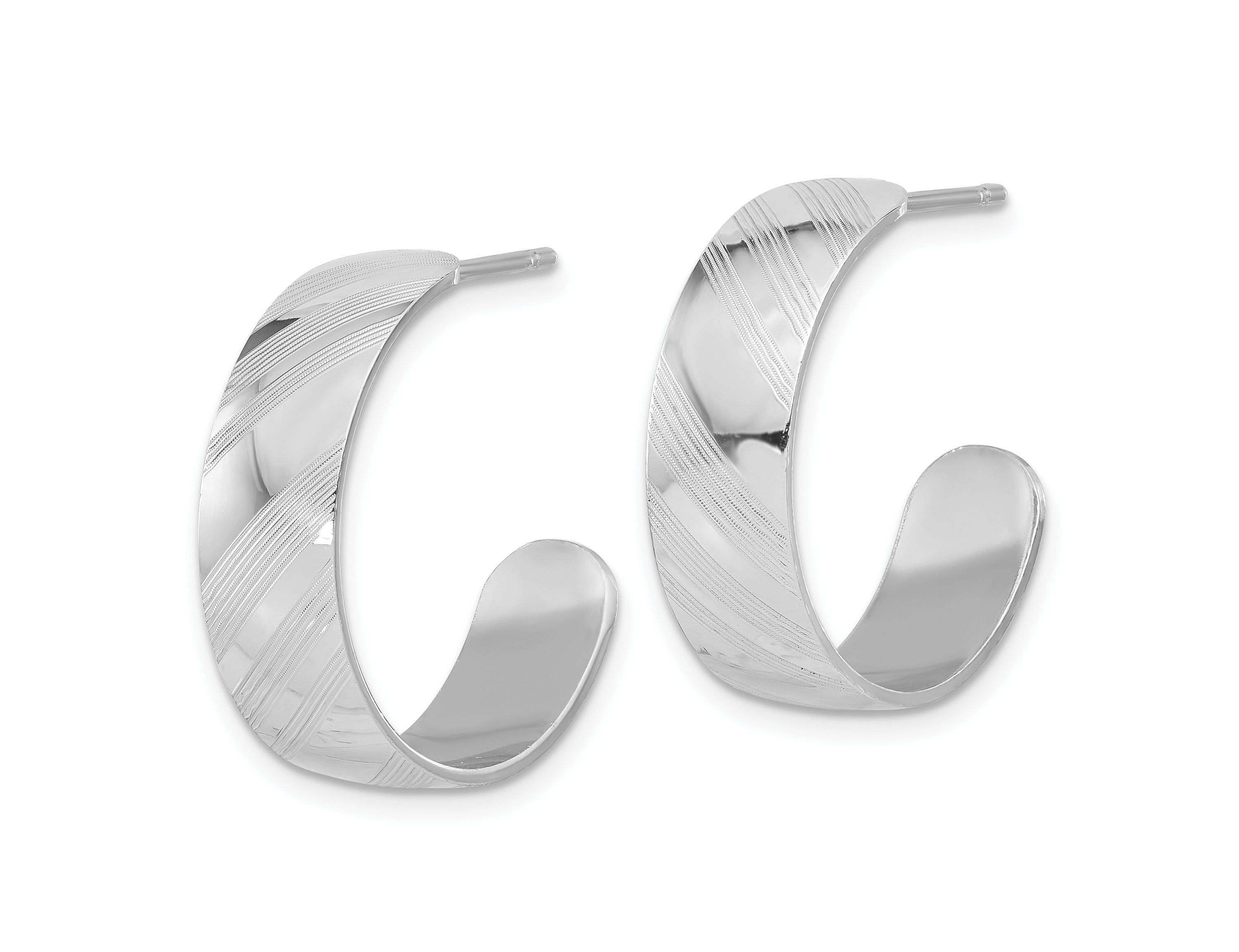 Sterling Silver Rhodium-plated Etched Stripe Hoop Earrings