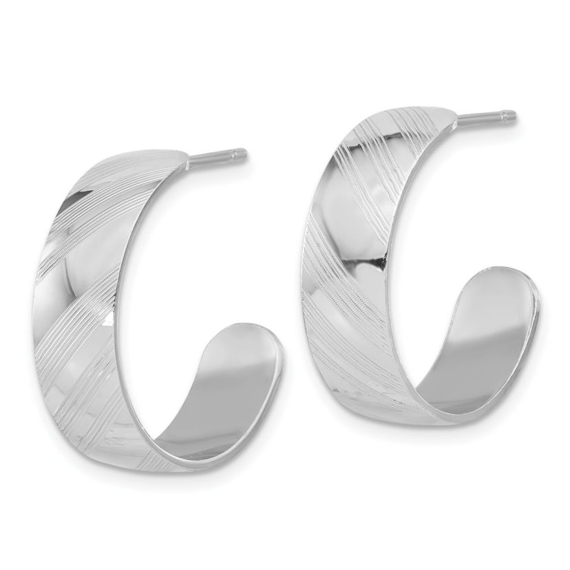 Sterling Silver Rhodium-plated Etched Stripe Hoop Earrings