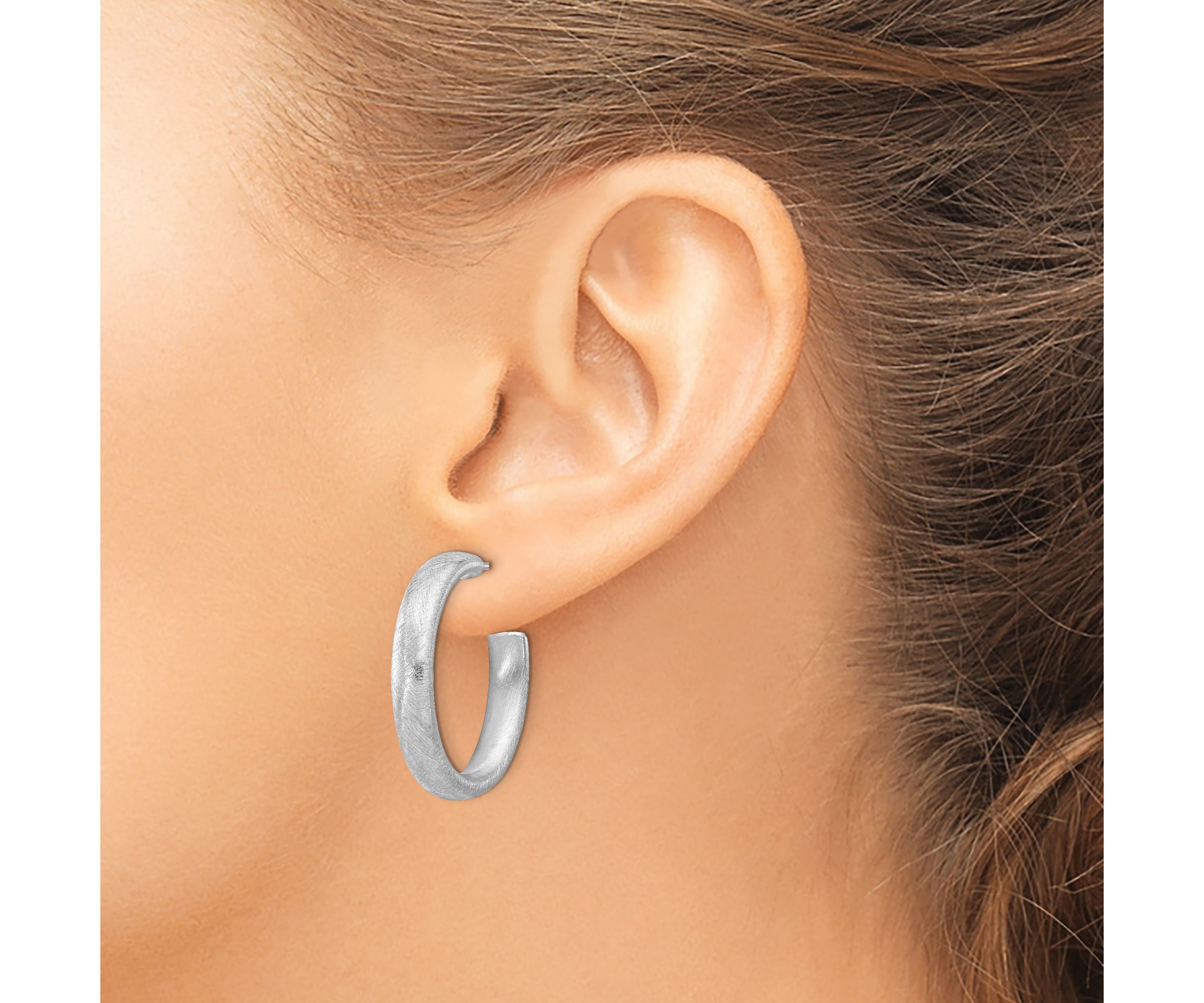 Sterling Silver Rhodium-plated Etched Stripe Hoop Earrings