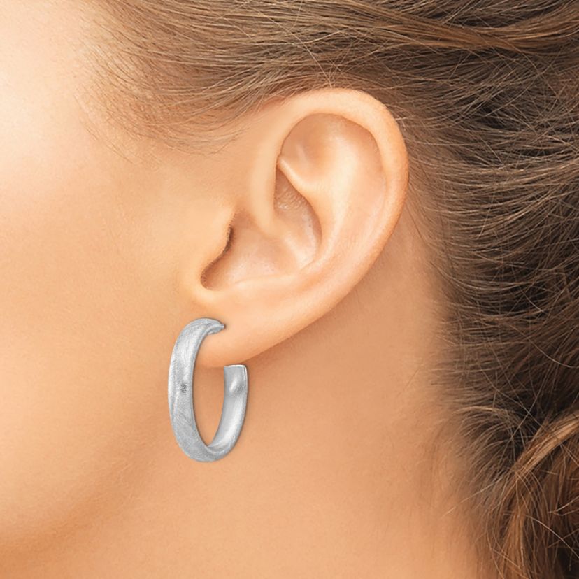 Sterling Silver Rhodium-plated Etched Stripe Hoop Earrings