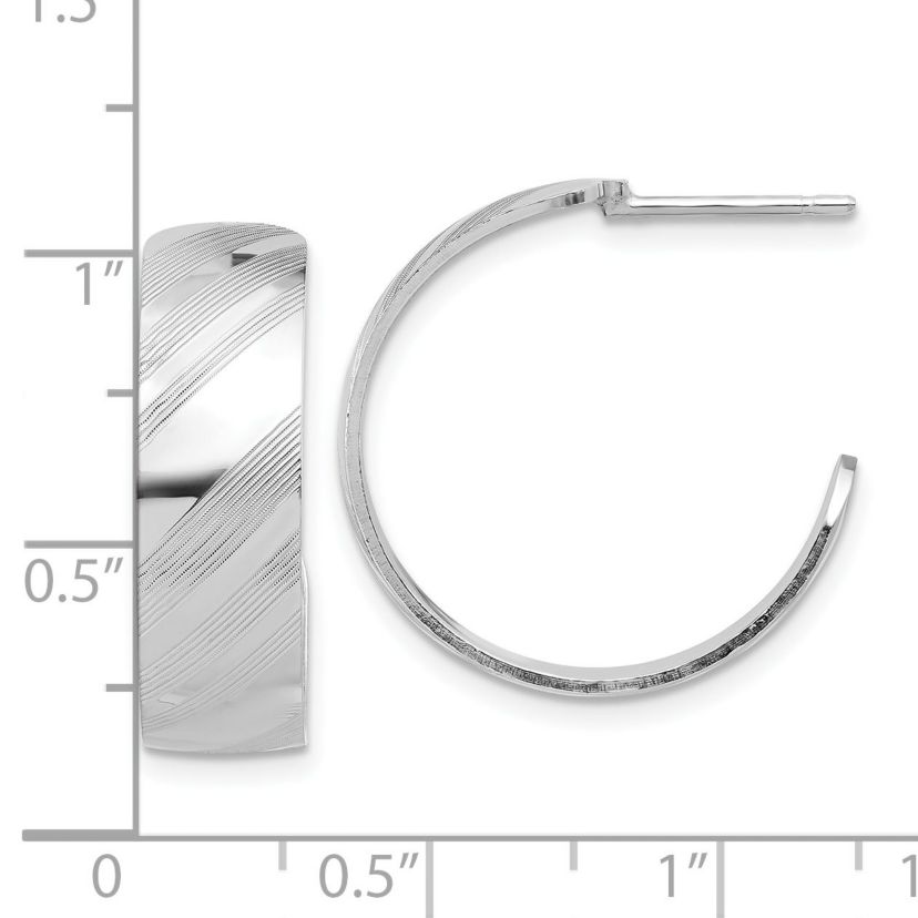 Sterling Silver Rhodium-plated Etched Stripe Hoop Earrings