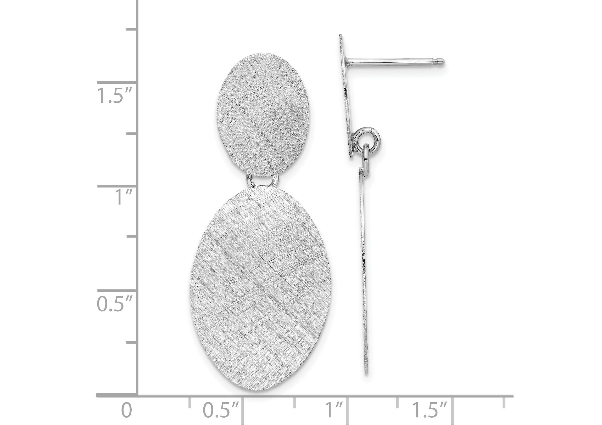 Sterling Silver Rhodium-plated Brushed Ovals Post Dangle Earrings