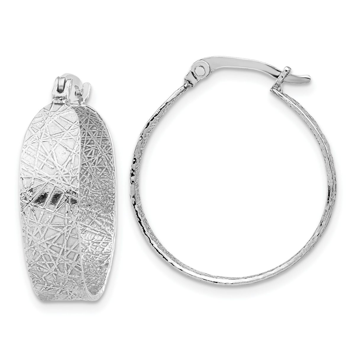 Sterling Silver Rhodium-plated Textured Hoop Earrings