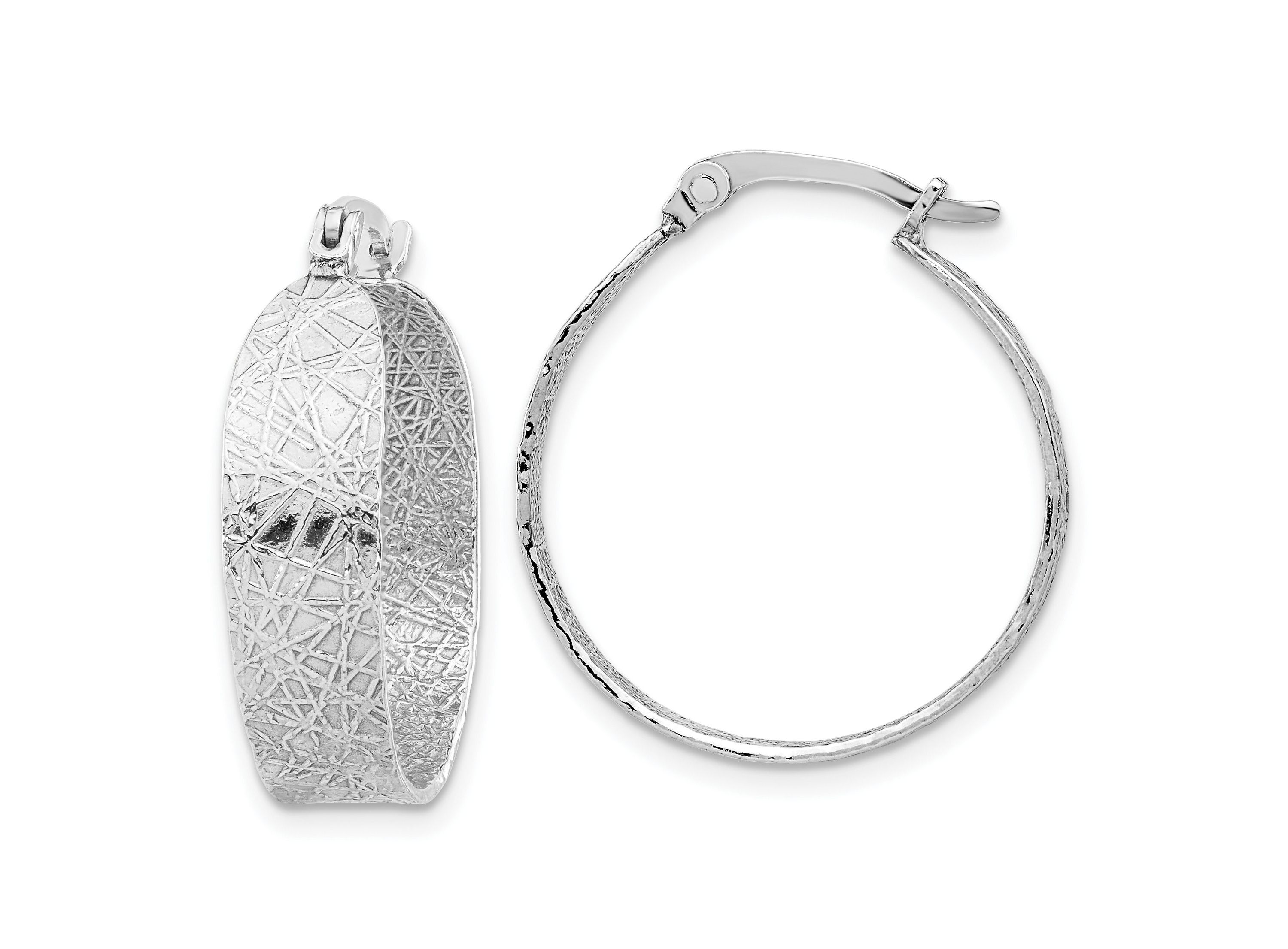Sterling Silver Rhodium-plated Textured Hoop Earrings