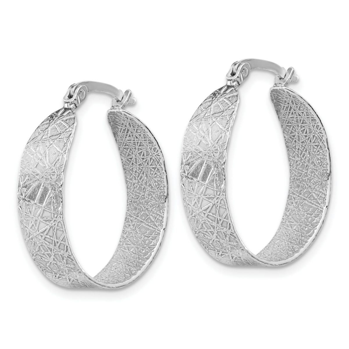 Sterling Silver Rhodium-plated Textured Hoop Earrings