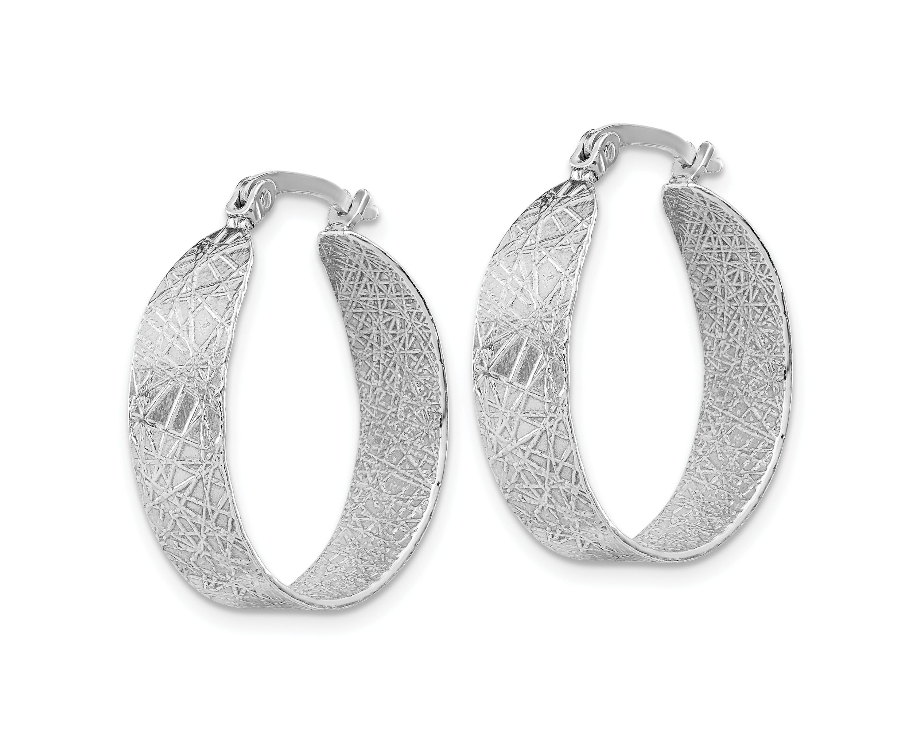 Sterling Silver Rhodium-plated Textured Hoop Earrings