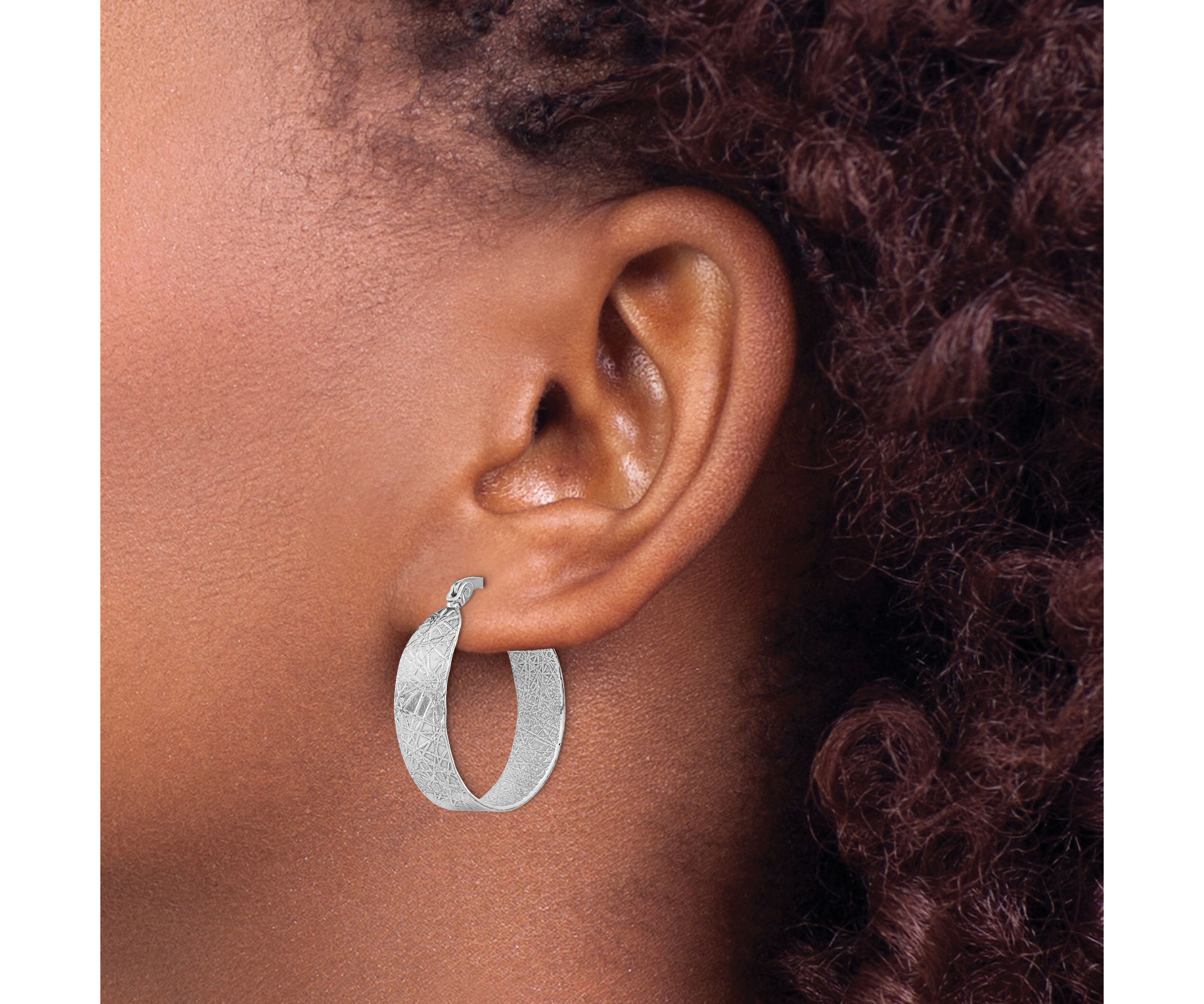 Sterling Silver Rhodium-plated Textured Hoop Earrings