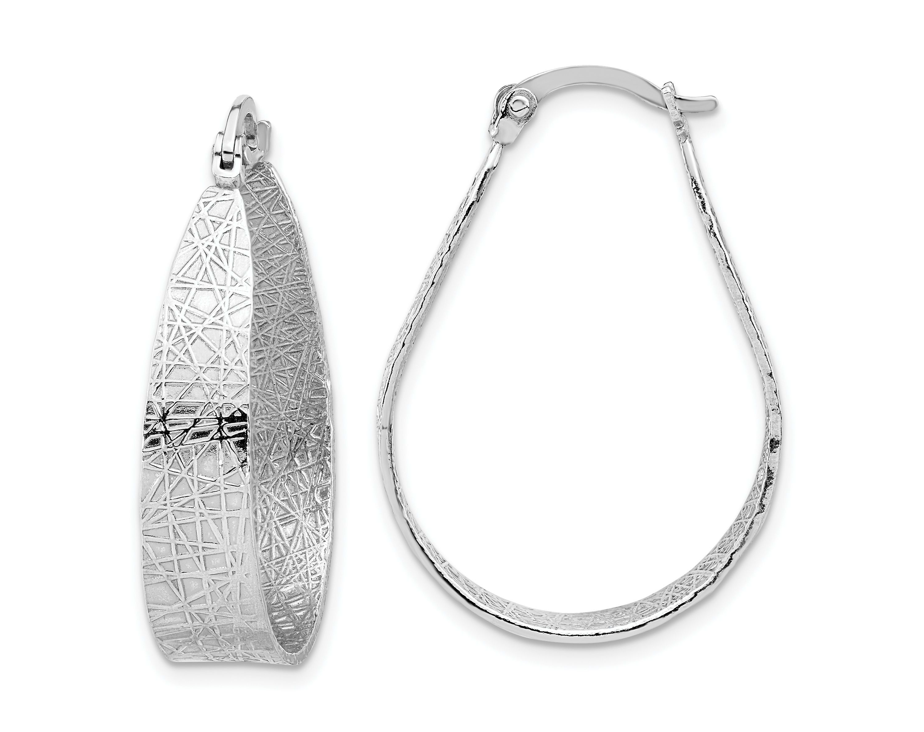 Sterling Silver Rhodium-plated Textured Hoop Earrings