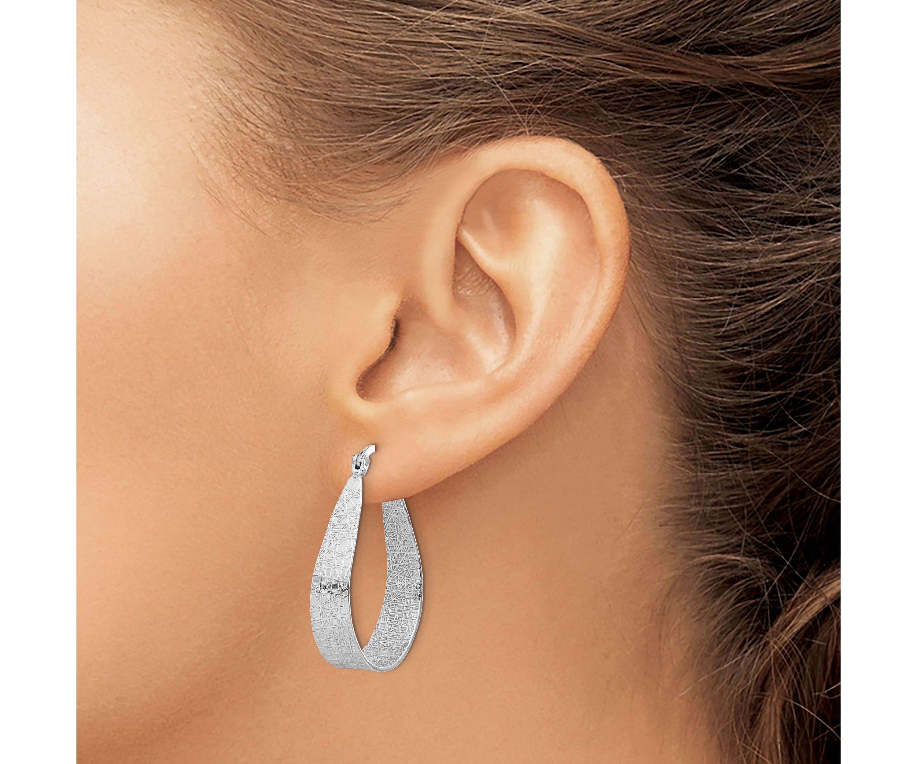 Sterling Silver Rhodium-plated Textured Hoop Earrings