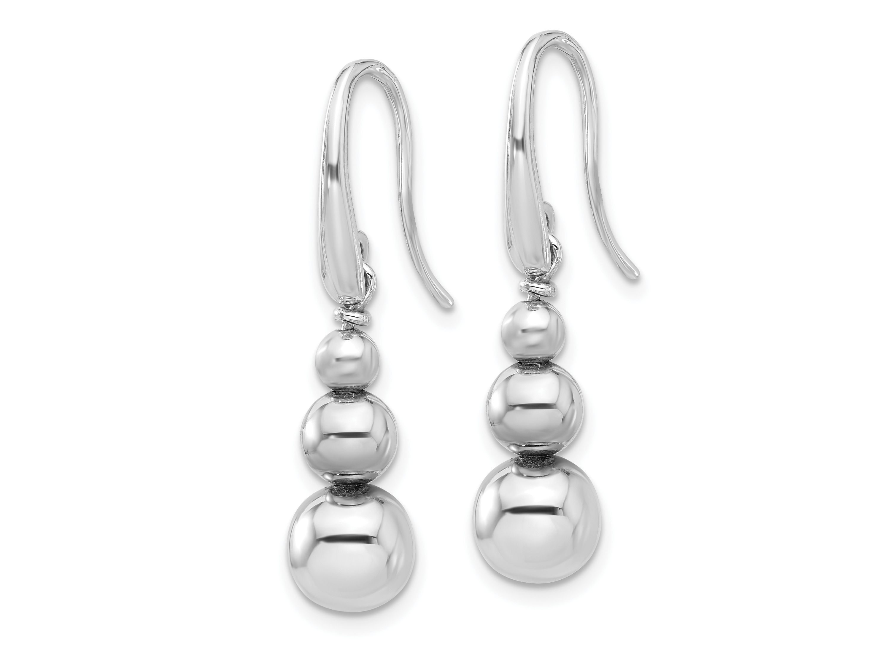 Sterling Silver Rhodium-plated Polished Beads Shepherds Hook Dangle Earrings