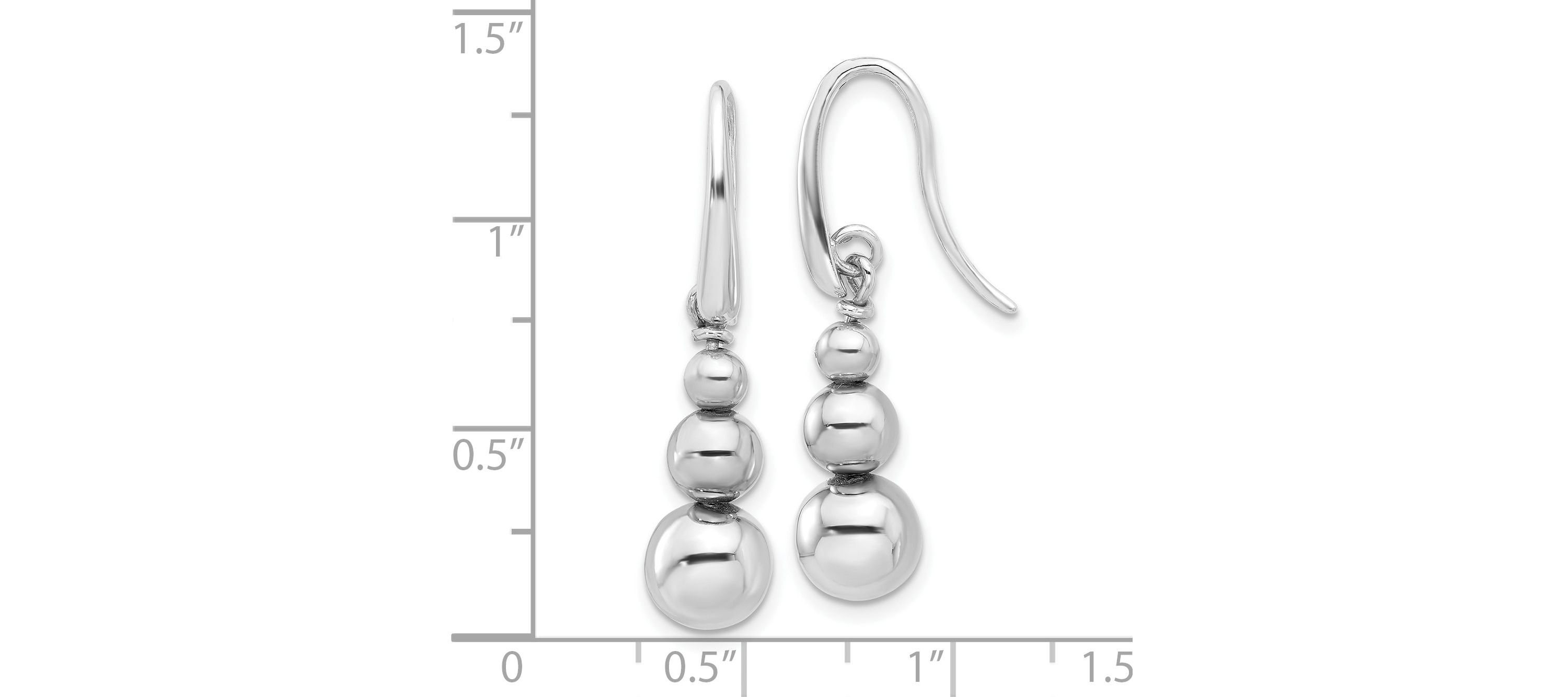 Sterling Silver Rhodium-plated Polished Beads Shepherds Hook Dangle Earrings