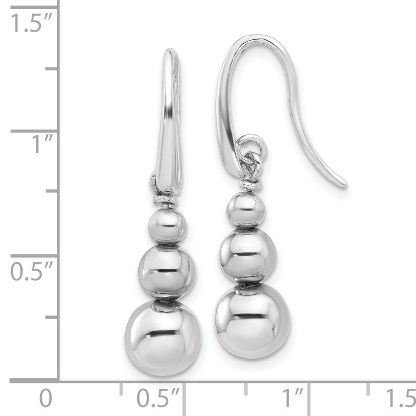 Sterling Silver Rhodium-plated Polished Beads Shepherds Hook Dangle Earrings