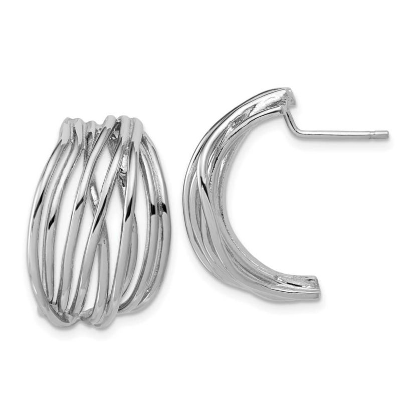 Sterling Silver Rhodium-plated Polished C-Hoop Post Earrings