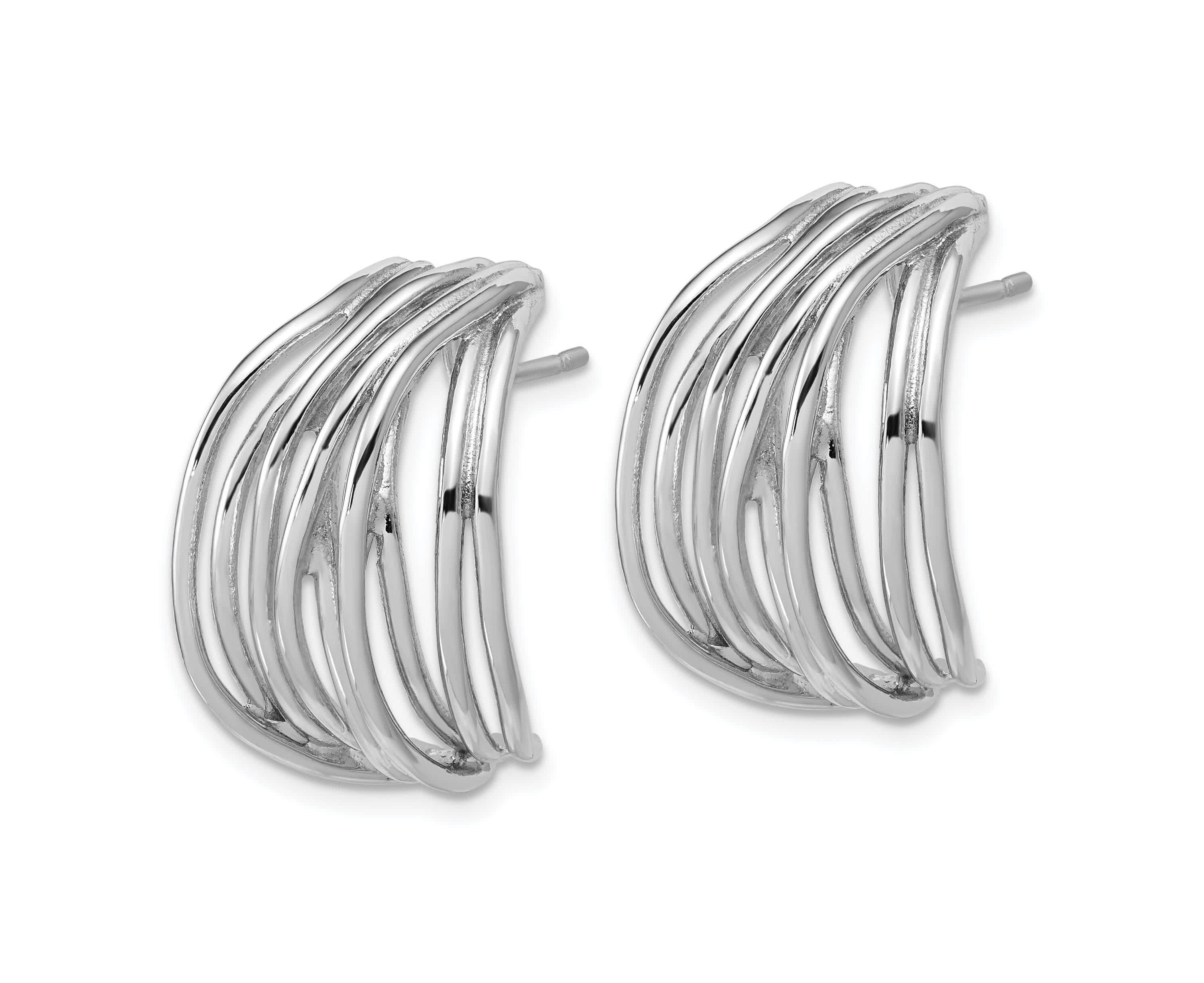 Sterling Silver Rhodium-plated Polished C-Hoop Post Earrings