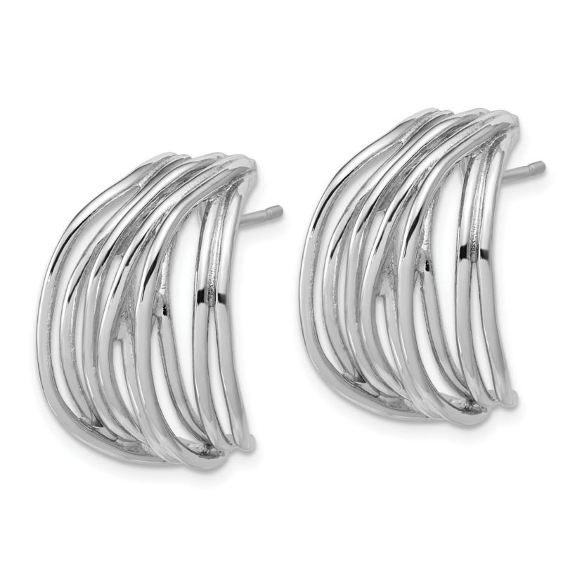 Sterling Silver Rhodium-plated Polished C-Hoop Post Earrings