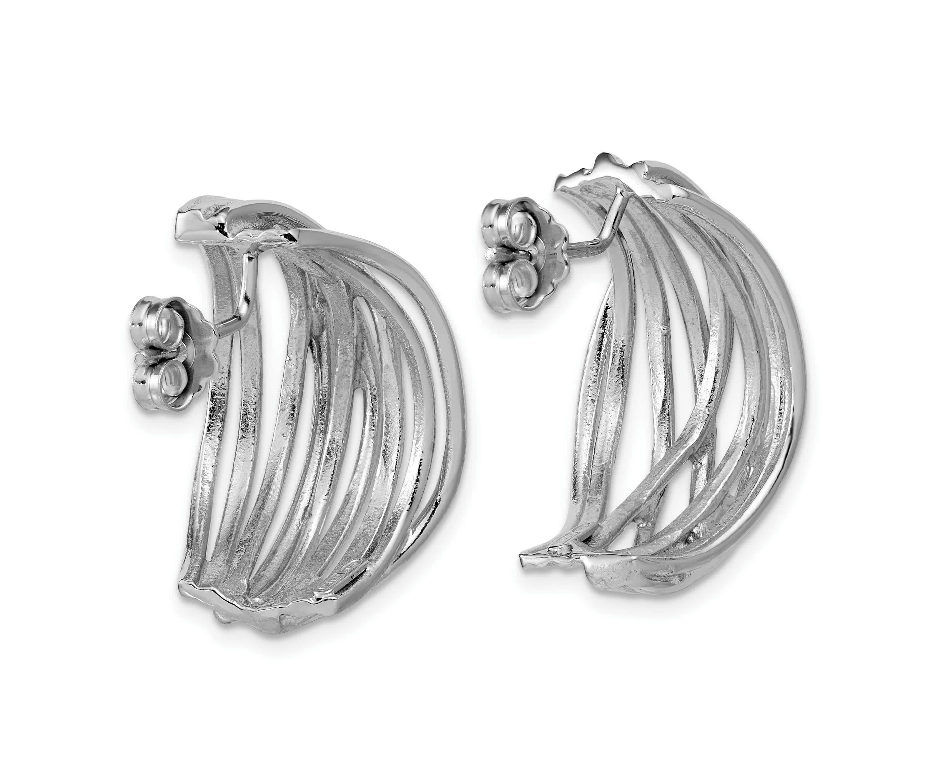 Sterling Silver Rhodium-plated Polished C-Hoop Post Earrings