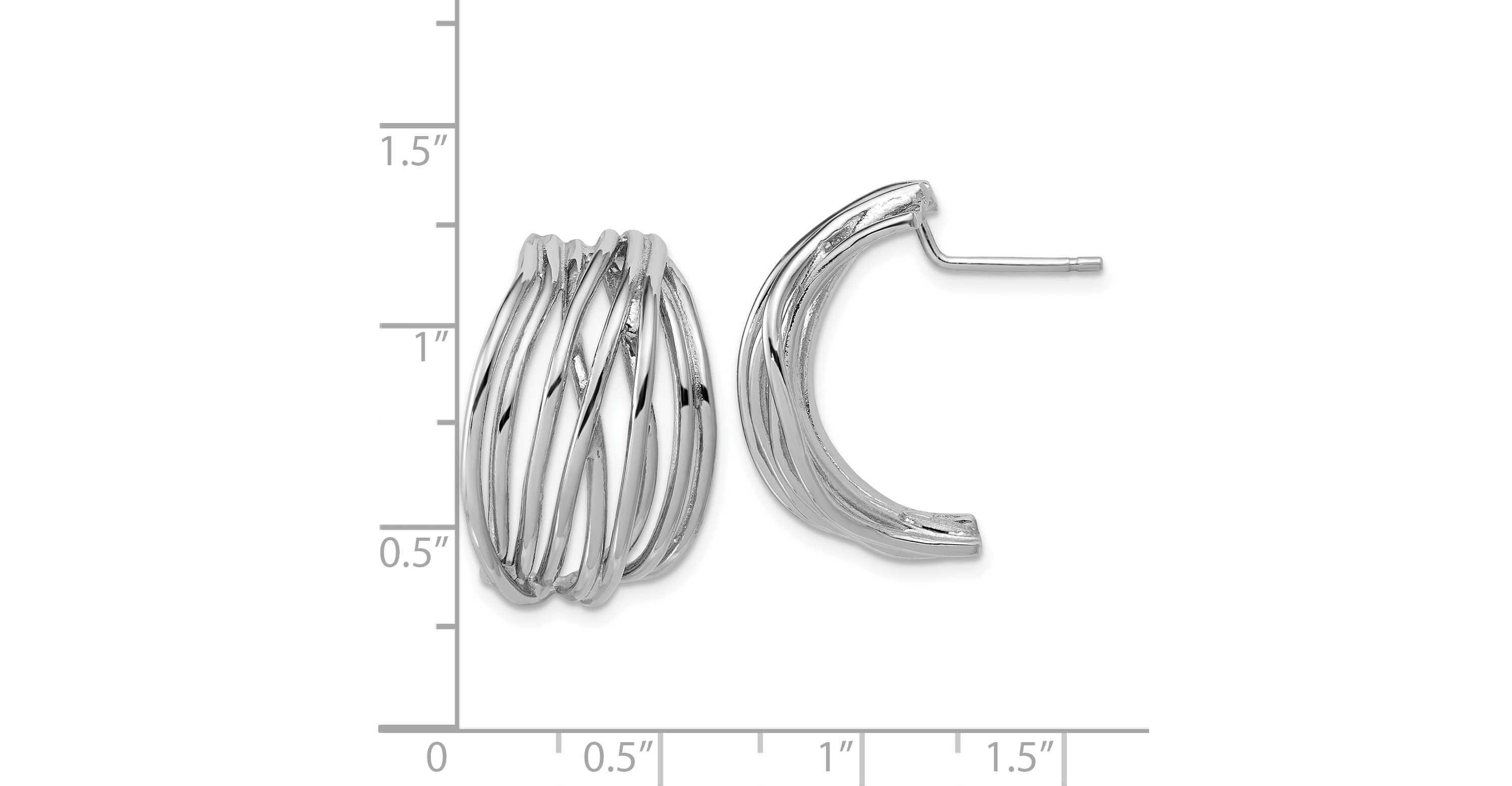 Sterling Silver Rhodium-plated Polished C-Hoop Post Earrings