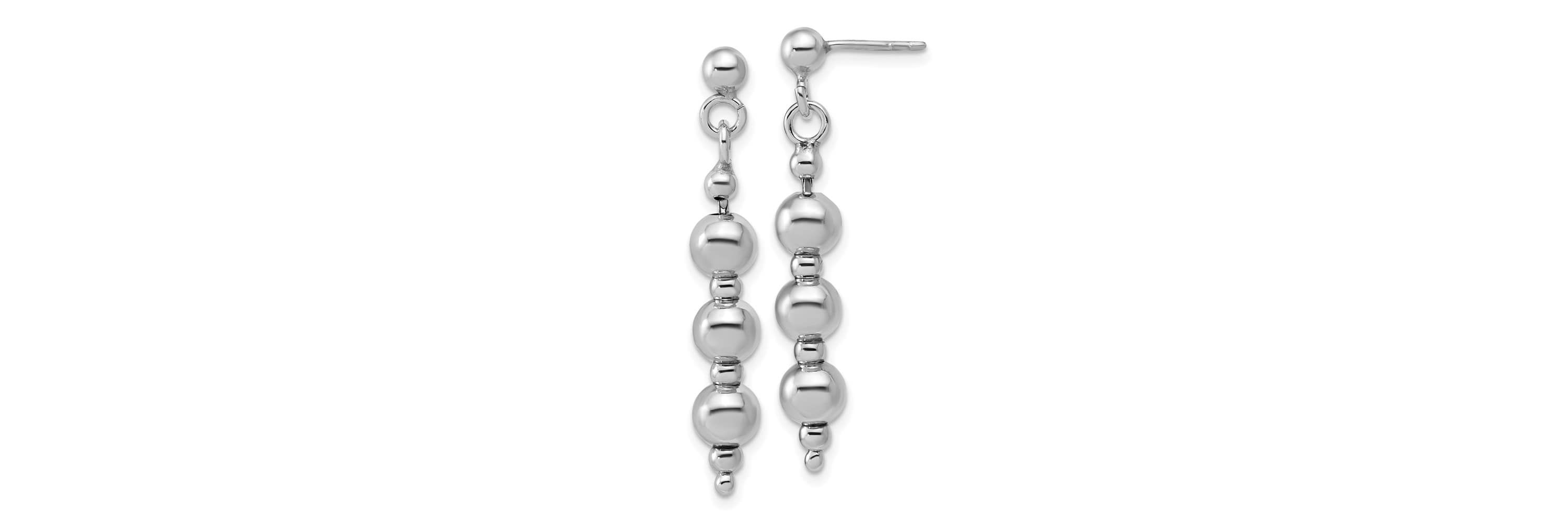 Sterling Silver Rhodium-Plated Ball Dangle Post Earrings