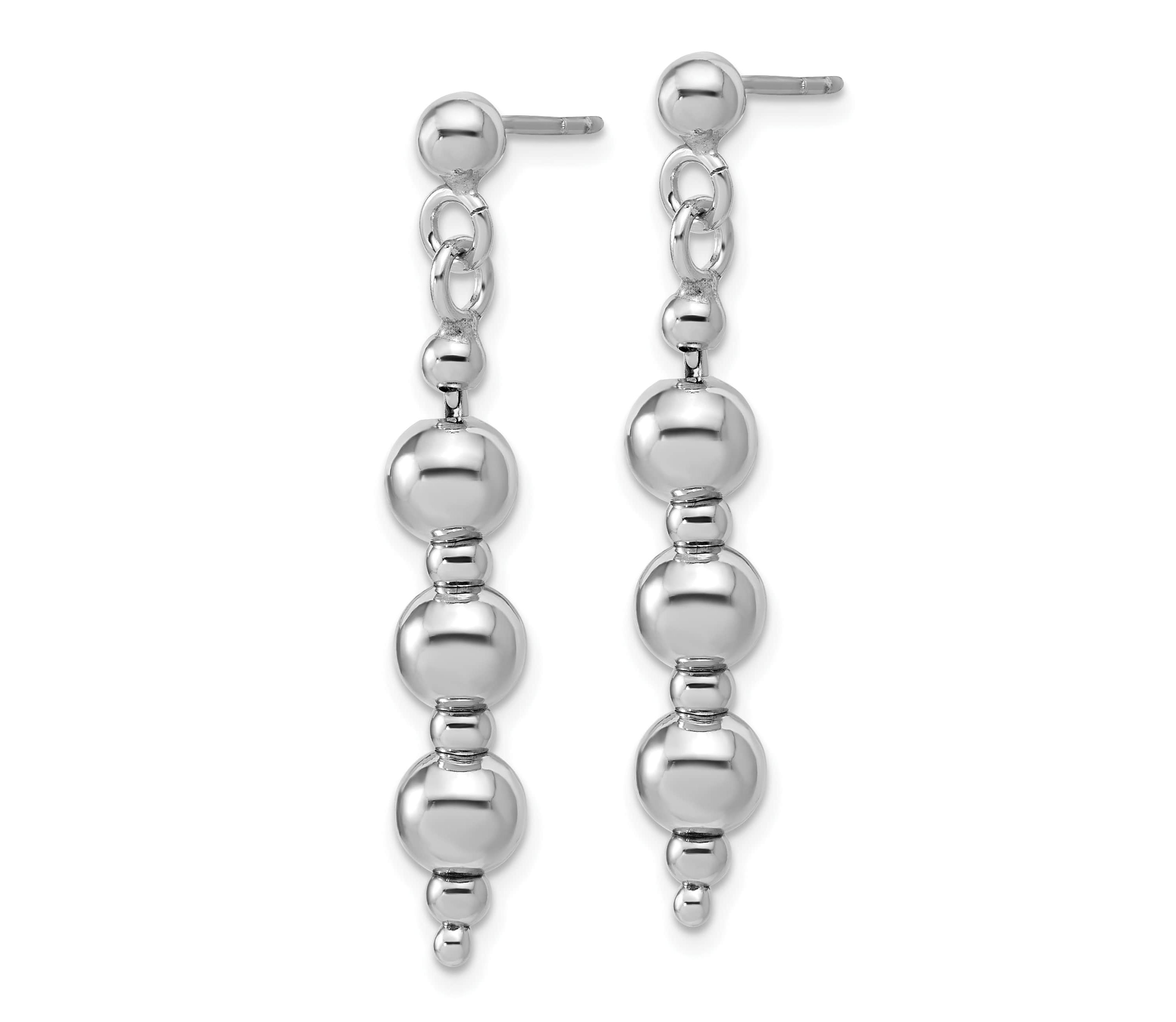Sterling Silver Rhodium-Plated Ball Dangle Post Earrings