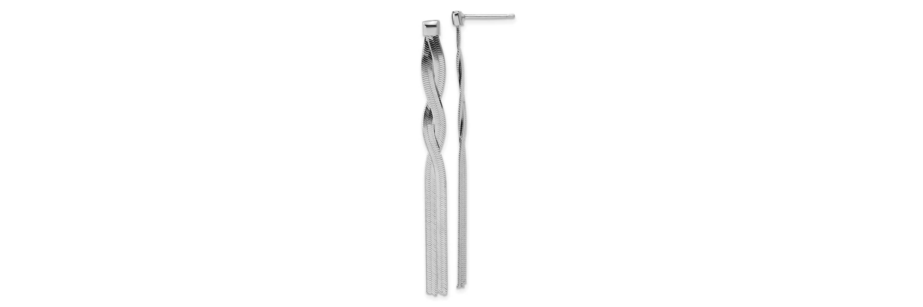 Sterling Silver Rhodium-plated Herringbone 2-strand Dangle Post Earrings