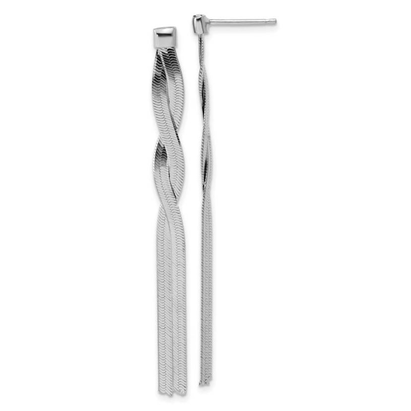 Sterling Silver Rhodium-plated Herringbone 2-strand Dangle Post Earrings