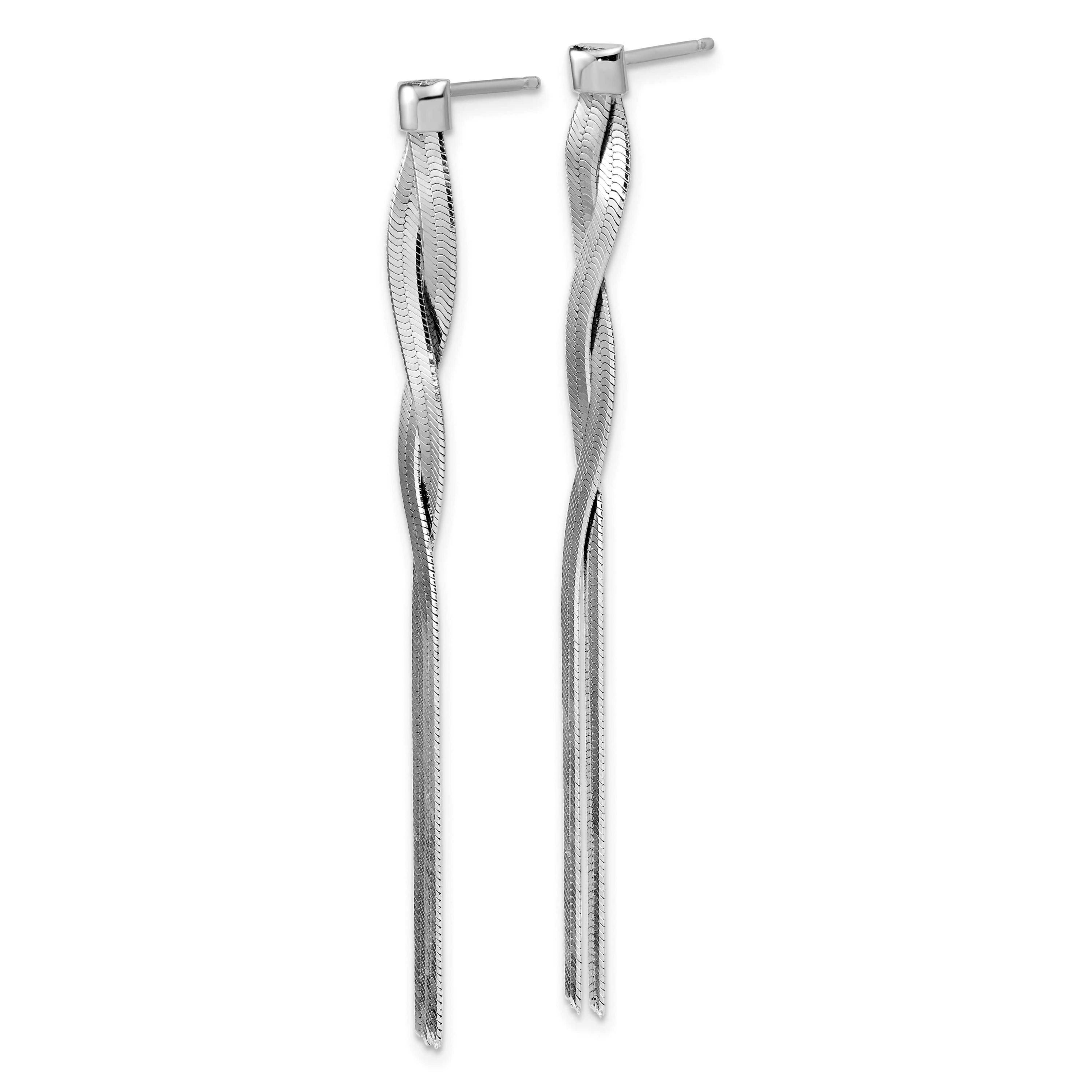 Sterling Silver Rhodium-plated Herringbone 2-strand Dangle Post Earrings