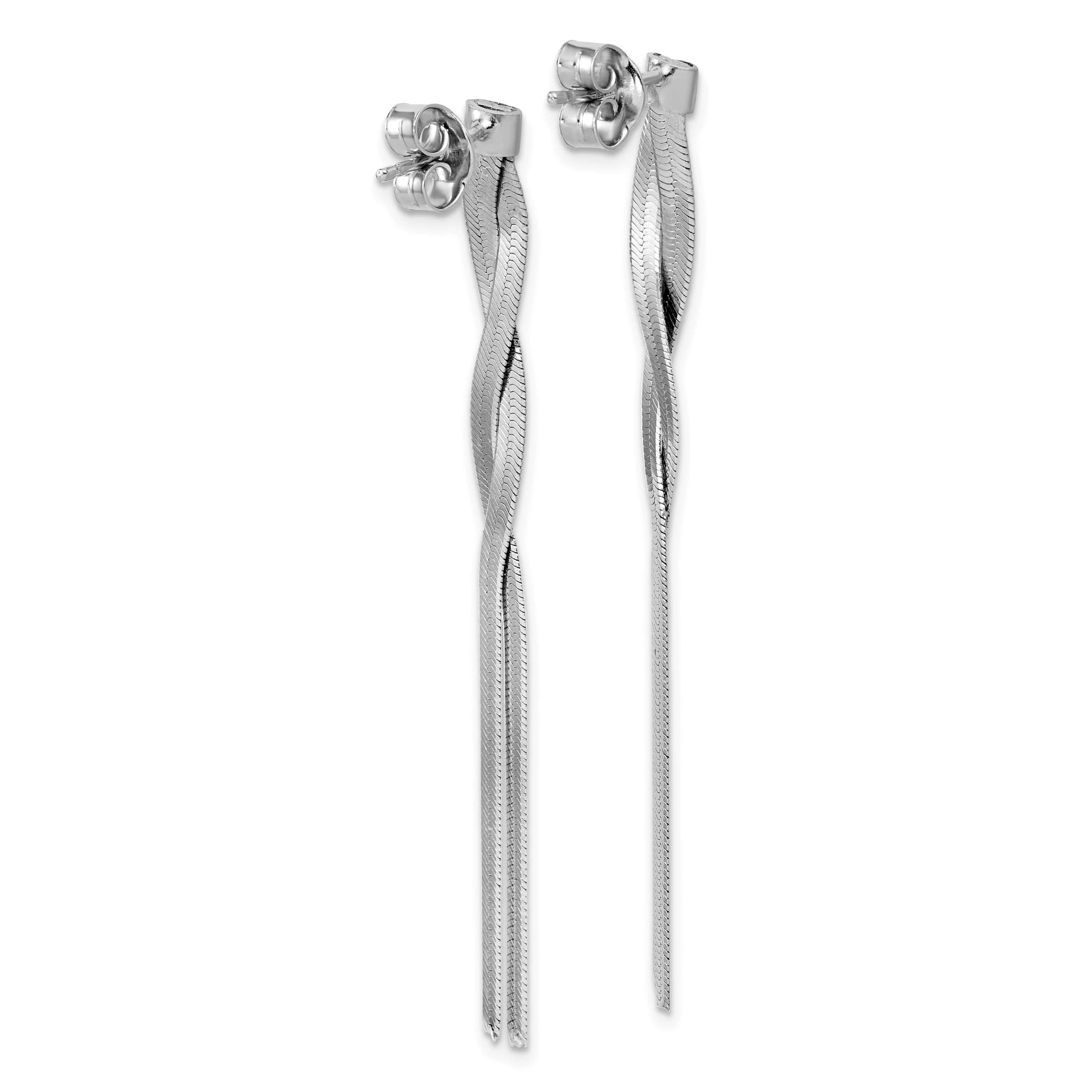 Sterling Silver Rhodium-plated Herringbone 2-strand Dangle Post Earrings
