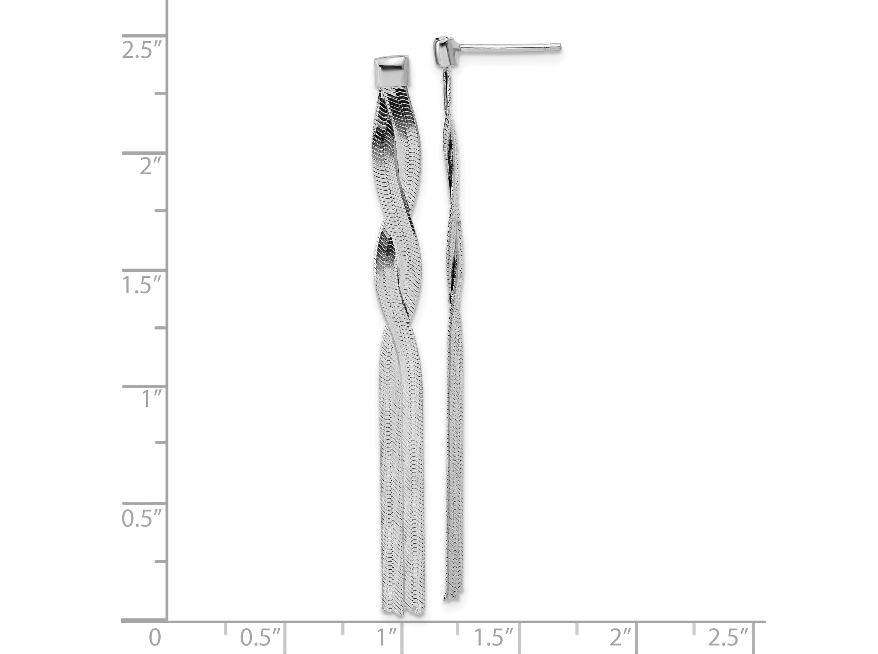 Sterling Silver Rhodium-plated Herringbone 2-strand Dangle Post Earrings