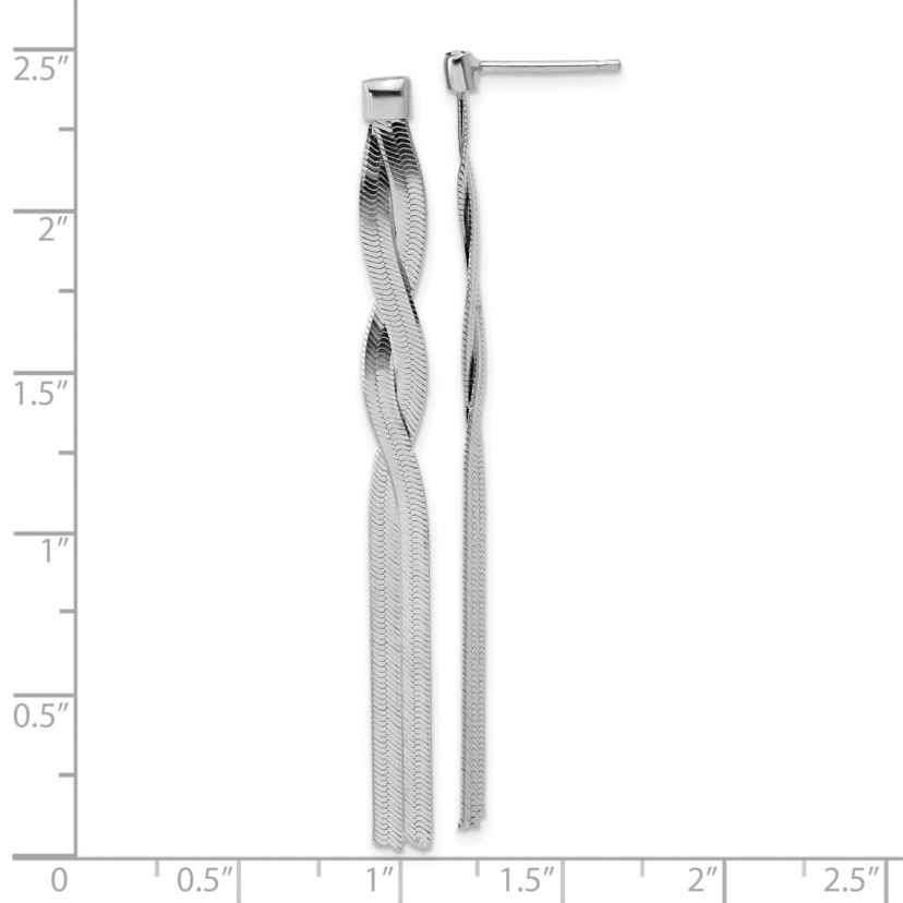 Sterling Silver Rhodium-plated Herringbone 2-strand Dangle Post Earrings