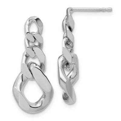 Belk & Co Sterling Silver Rhodium-plated Polished Link Post Dangle Earrings, White