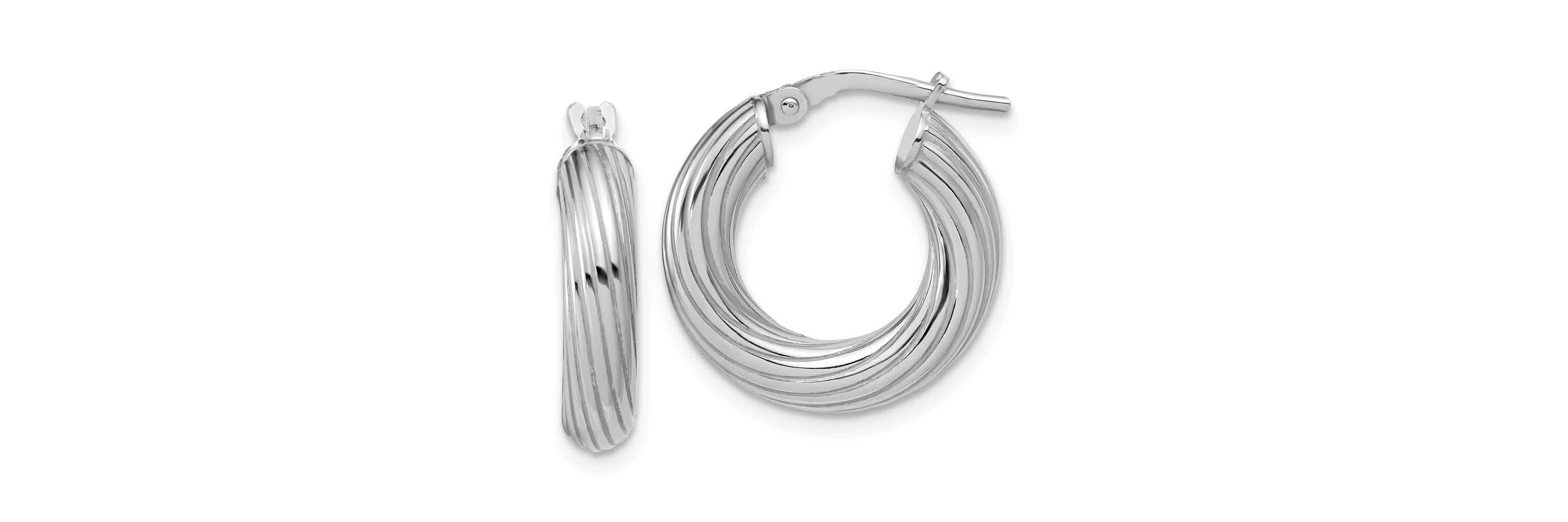 Sterling Silver Rhodium-plated Polished Grooved Hoop Earrings