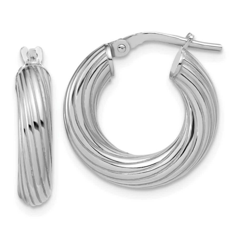 Sterling Silver Rhodium-plated Polished Grooved Hoop Earrings