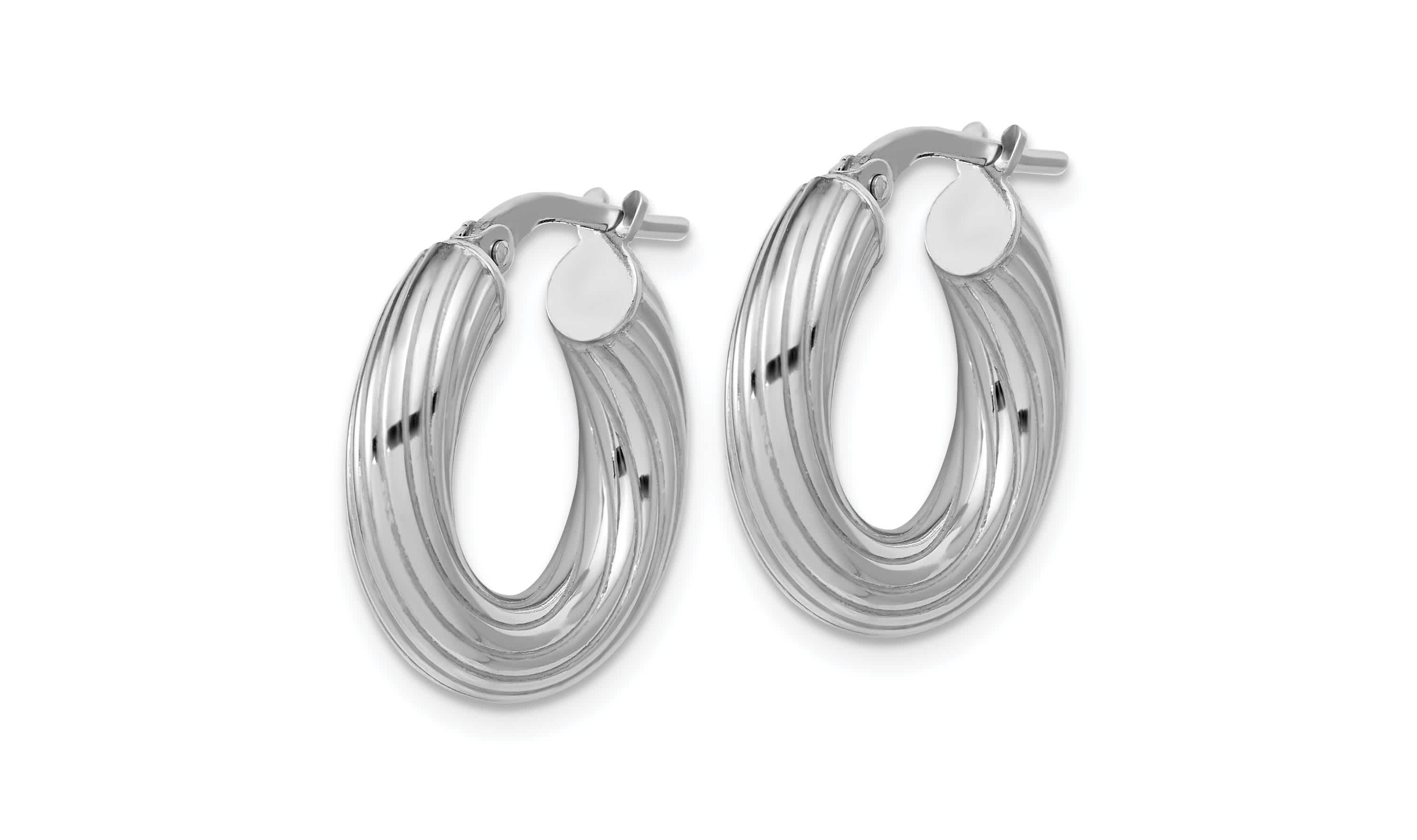 Sterling Silver Rhodium-plated Polished Grooved Hoop Earrings