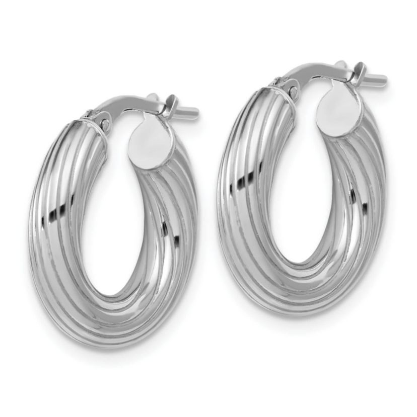 Sterling Silver Rhodium-plated Polished Grooved Hoop Earrings