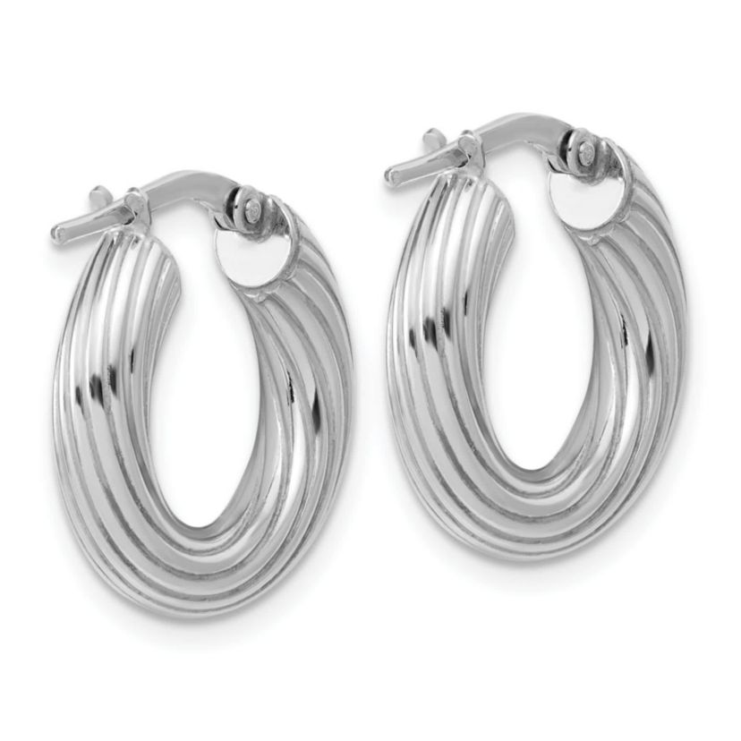 Sterling Silver Rhodium-plated Polished Grooved Hoop Earrings
