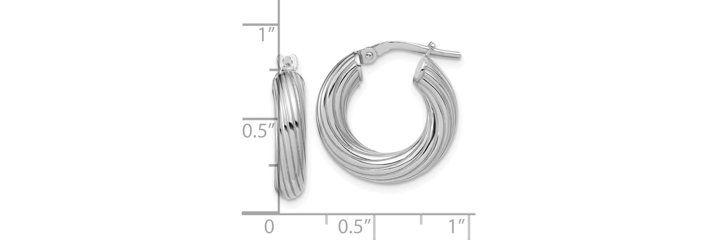 Sterling Silver Rhodium-plated Polished Grooved Hoop Earrings