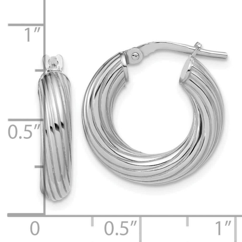 Sterling Silver Rhodium-plated Polished Grooved Hoop Earrings