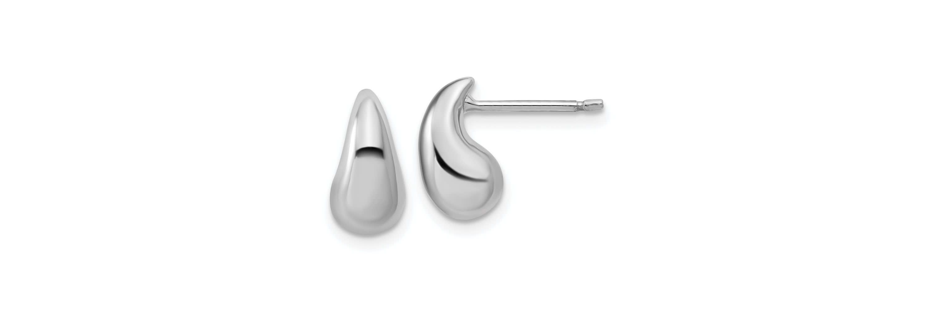 Sterling Silver Rhodium-plated Polished Puffed Teardrop Post Earrings